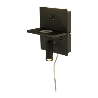 ASTOR vägglampa med trådlös + USB laddning, svart