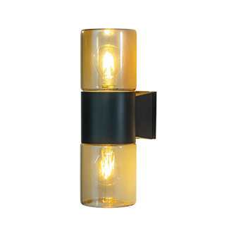 LYSEKIL vägglampa dubbel ute, svart/amber