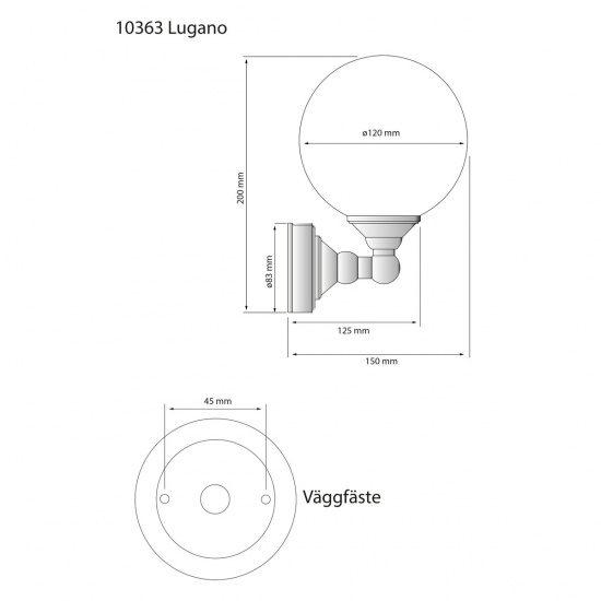 LUGANO v�gglampa bad, krom/opal