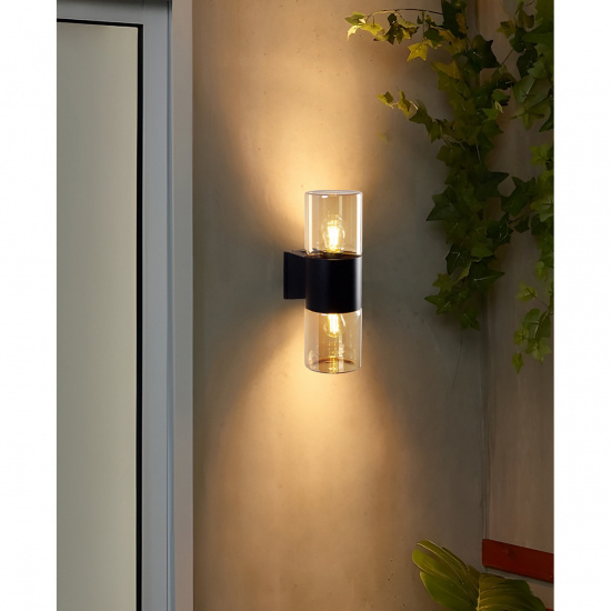 LYSEKIL v�gglampa dubbel ute, svart/amber