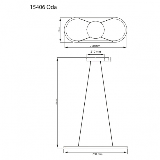 ODA taklampa oval 75x30cm, svart