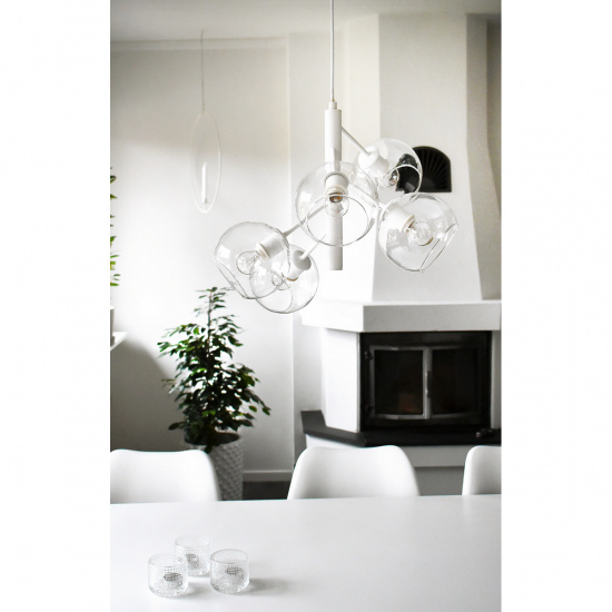 ATOM taklampa 5-arm, vit/klar