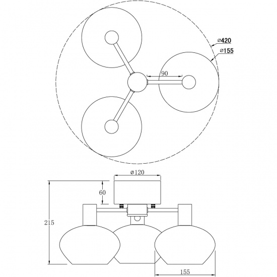 BELL plafond 3-arm, svart/vit