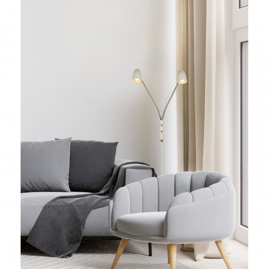 SANDNES golvlampa dubbel, vit/krom