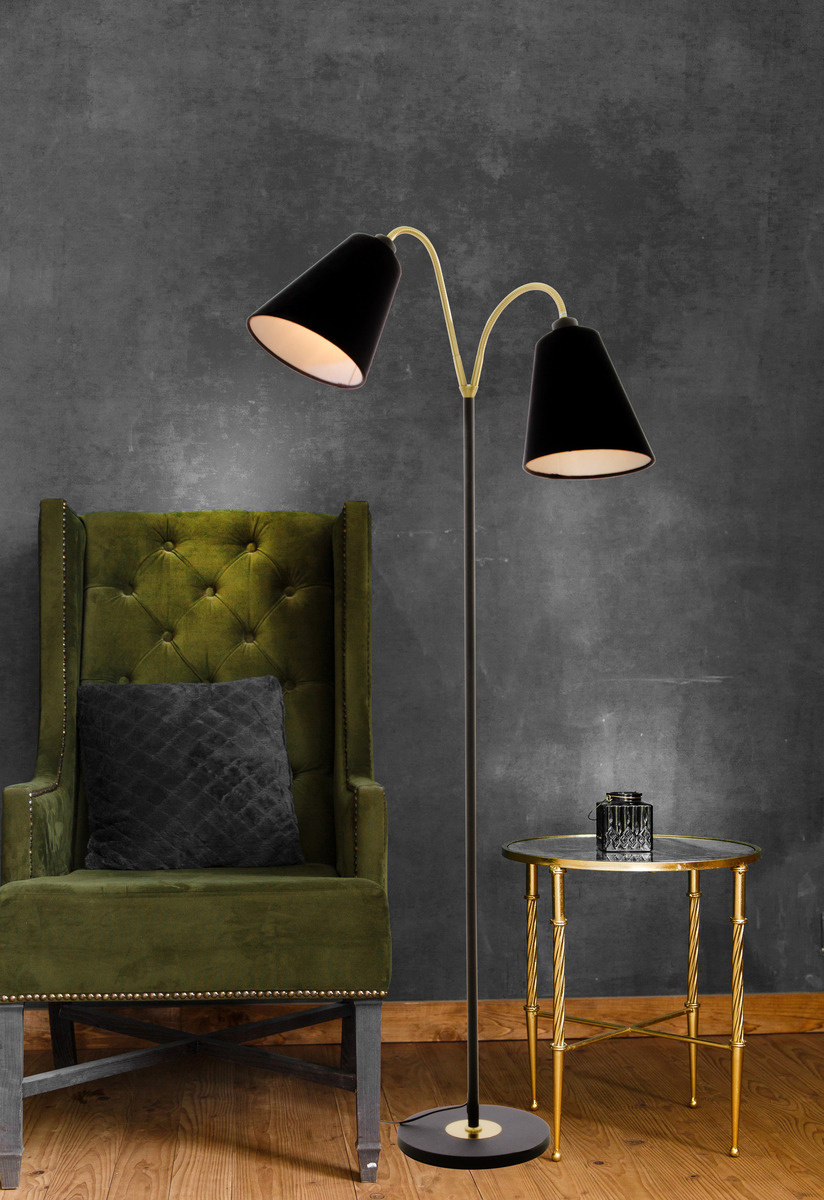 LJUSDAL golvlampa 2-arm svart/matt m�ssing