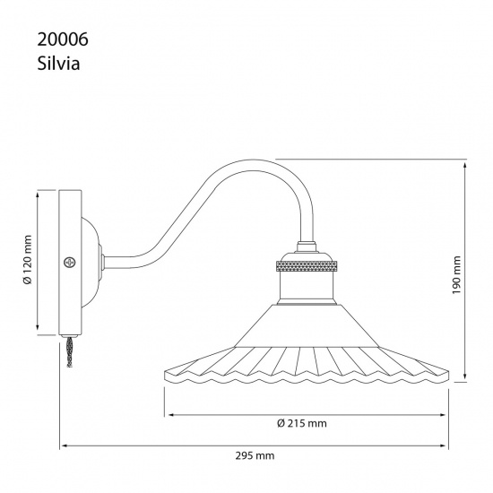 SILVIA V�gglampa - Antik / Vitt glas