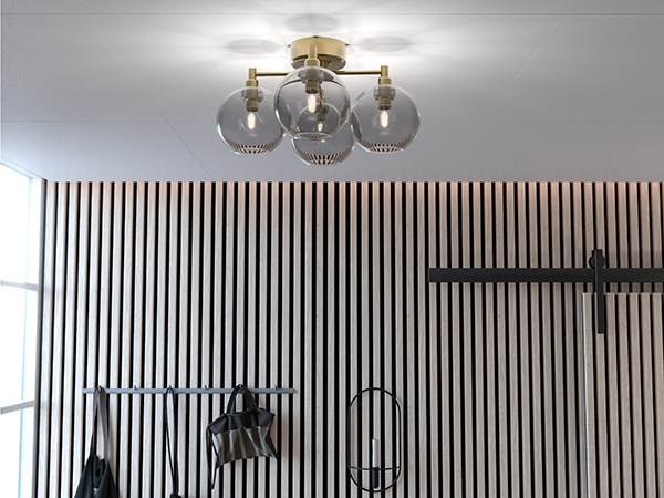 Gloria plafond D460 m�ssing/r�kf�rgat glas E14