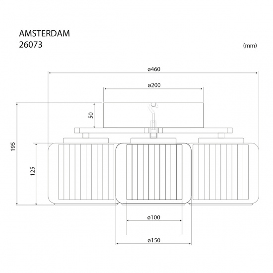 AMSTERDAM Plafond 3-l�gig - Brun/Klar/Vit