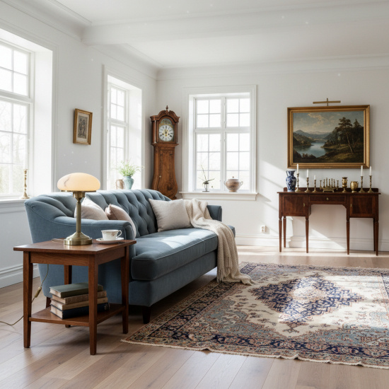 AUGUST Bordlampa, Antik/Beige H=38