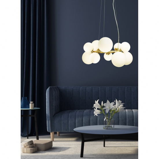 MOLEKYL taklampa rund, matt m�ssing/vit