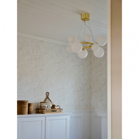 MOLEKYL taklampa rund, matt m�ssing/vit