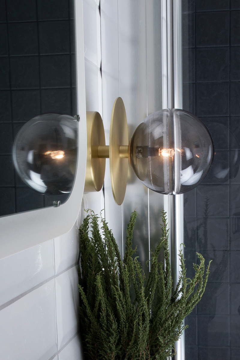 V�gglampa/plafond Art Deco IP44 Borstad m�ssing/r�k