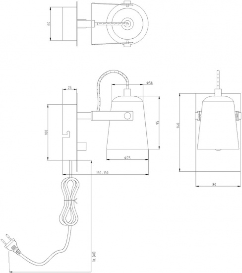 METZ v�gglampa, vit/st�l