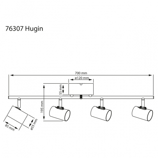 HUGIN Takspot Rak 4:a, Svart