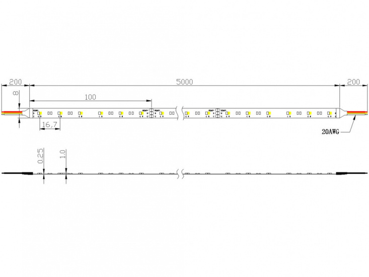 120leds/m, 10w/m, DC24V, 2300K+6000K