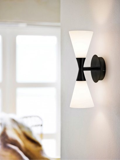 Harlekin wall lamp Duo black/opal E14